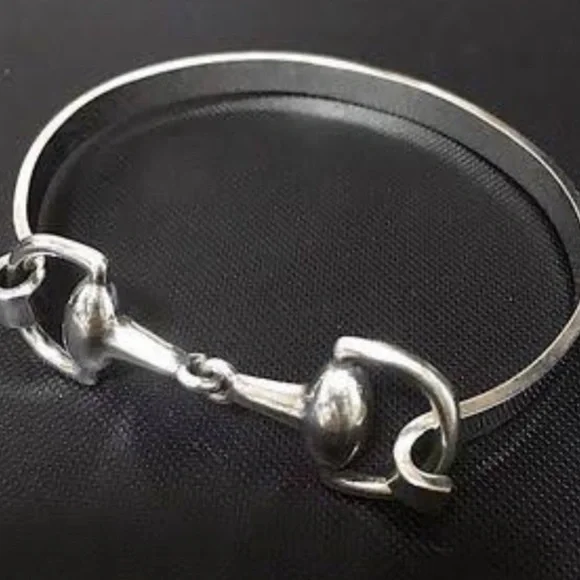 Sterling Silver Horse Bit Design Bangle Bracelet - Picture 9 of 14